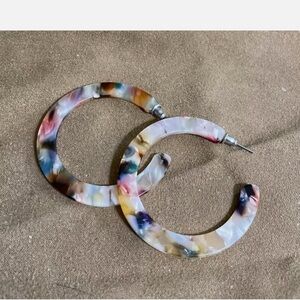 Multicolor Hoop Earrings Acrylic C-Hoops Earrings Earth Tone Hues 2 inches